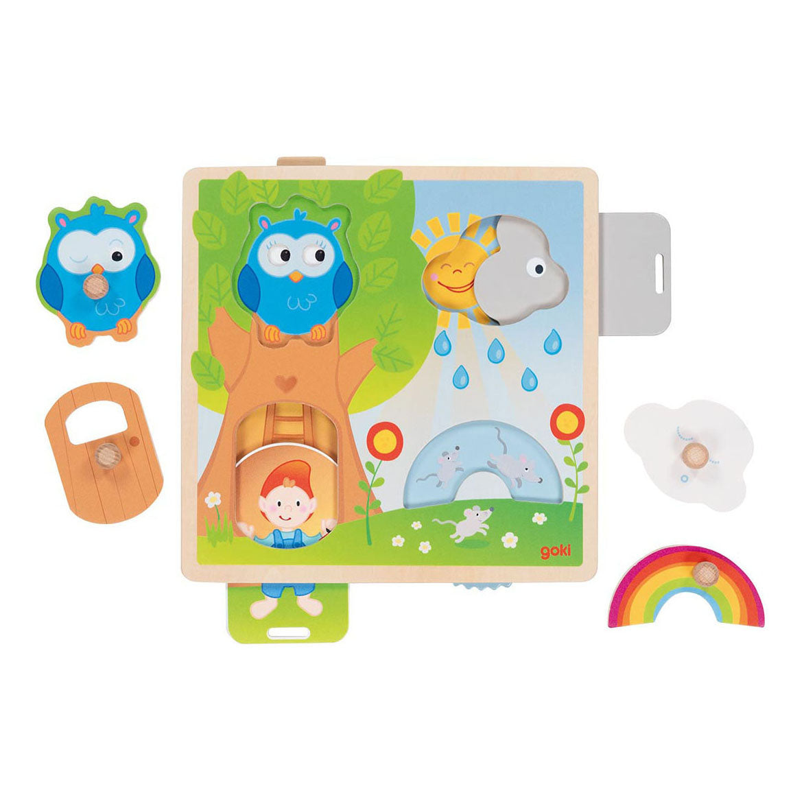 Goki houten achtergrondvormenpuzzel weer, 4st.