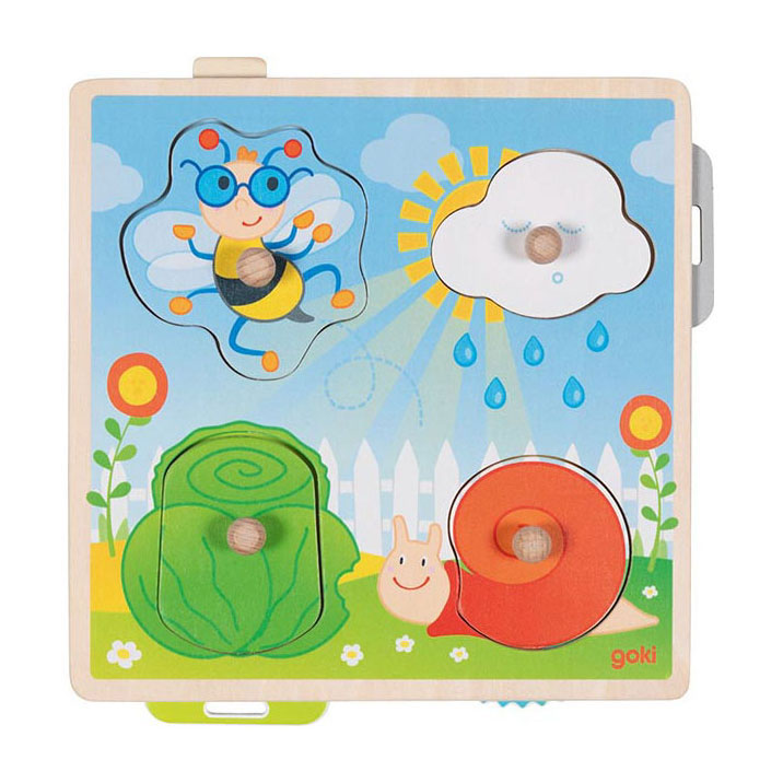 Goki houten achtergrondvormenpuzzel tuin, 4st.