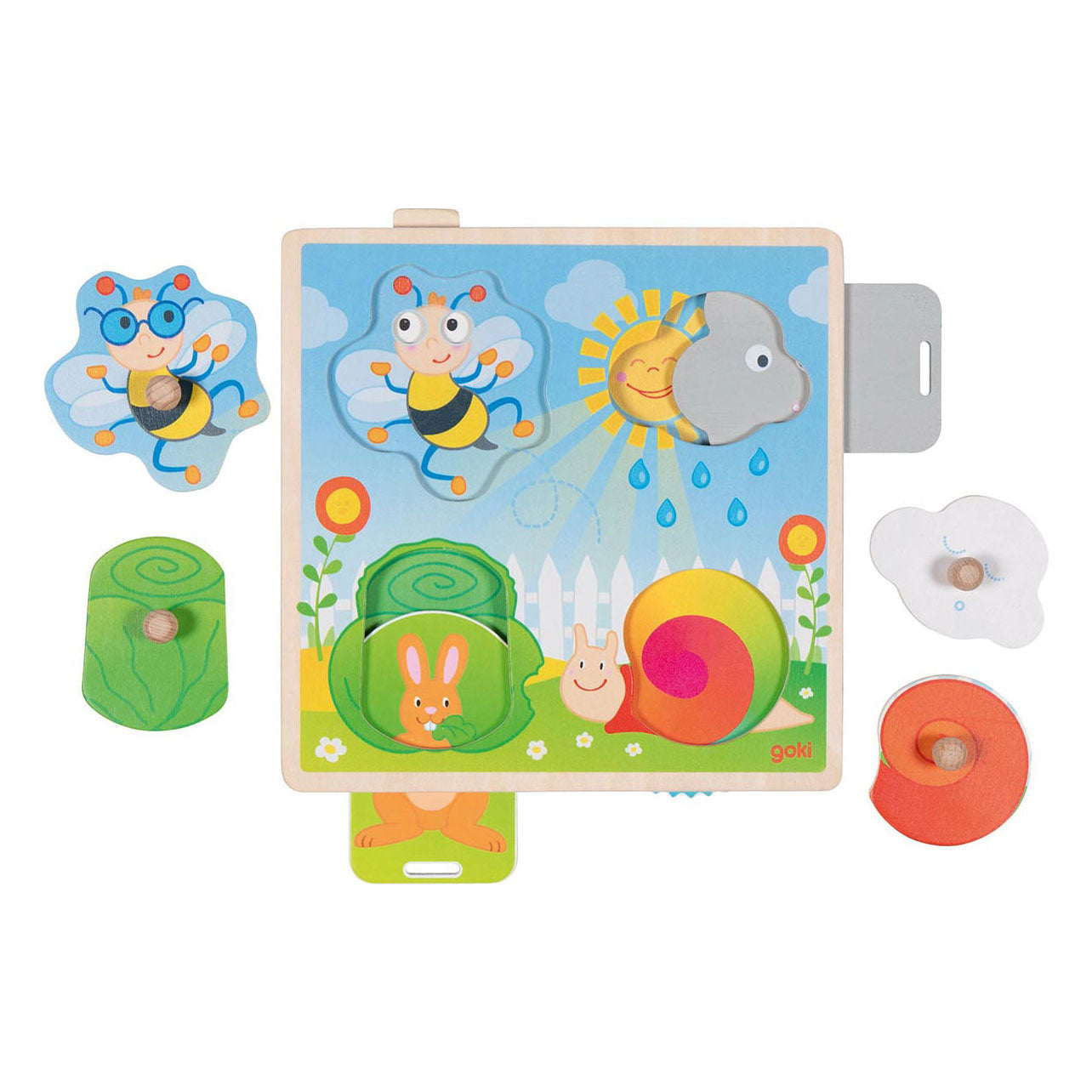 Goki houten achtergrondvormenpuzzel tuin, 4st.