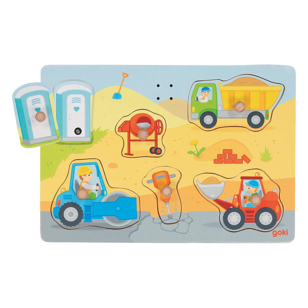 Goki houten vormen puzzel bouwplaats met geluid, 6st.