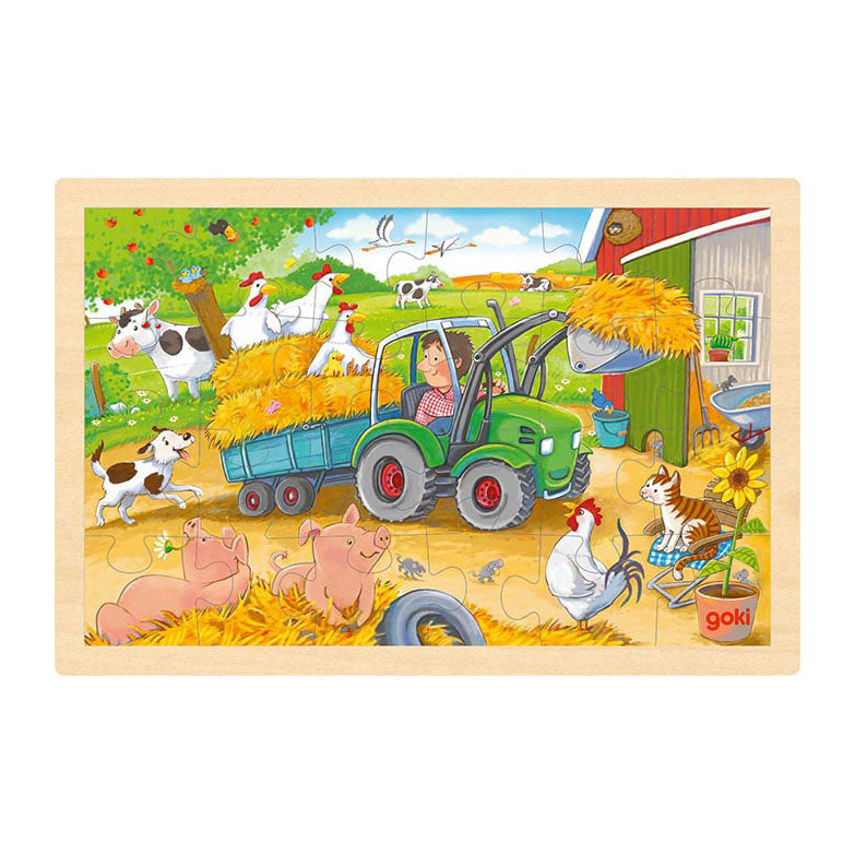 Goki houten legpuzzeltractor, 24st.