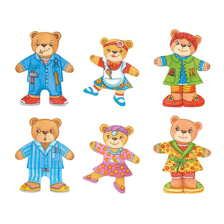 Goki houten aankleedpuzzel beren in houten kist, 36st.