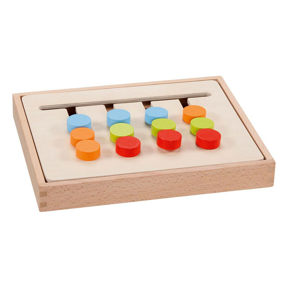 Goki kleurenrangschikspel 22,6x18,2x3cm, met 16 voorbeeldplaatjes, hout en karton, in houten doos, 4+