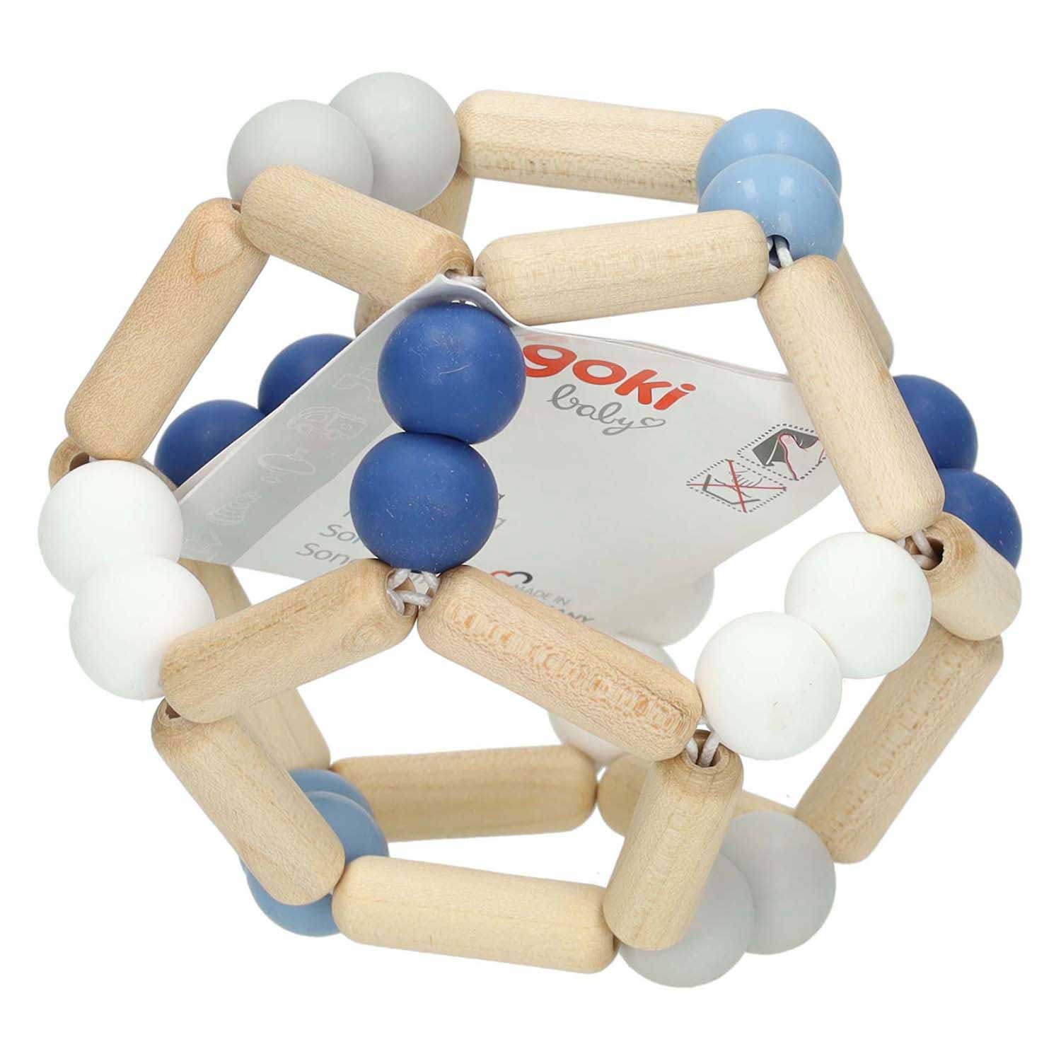 Goki houten grijpring elastische bal blauw