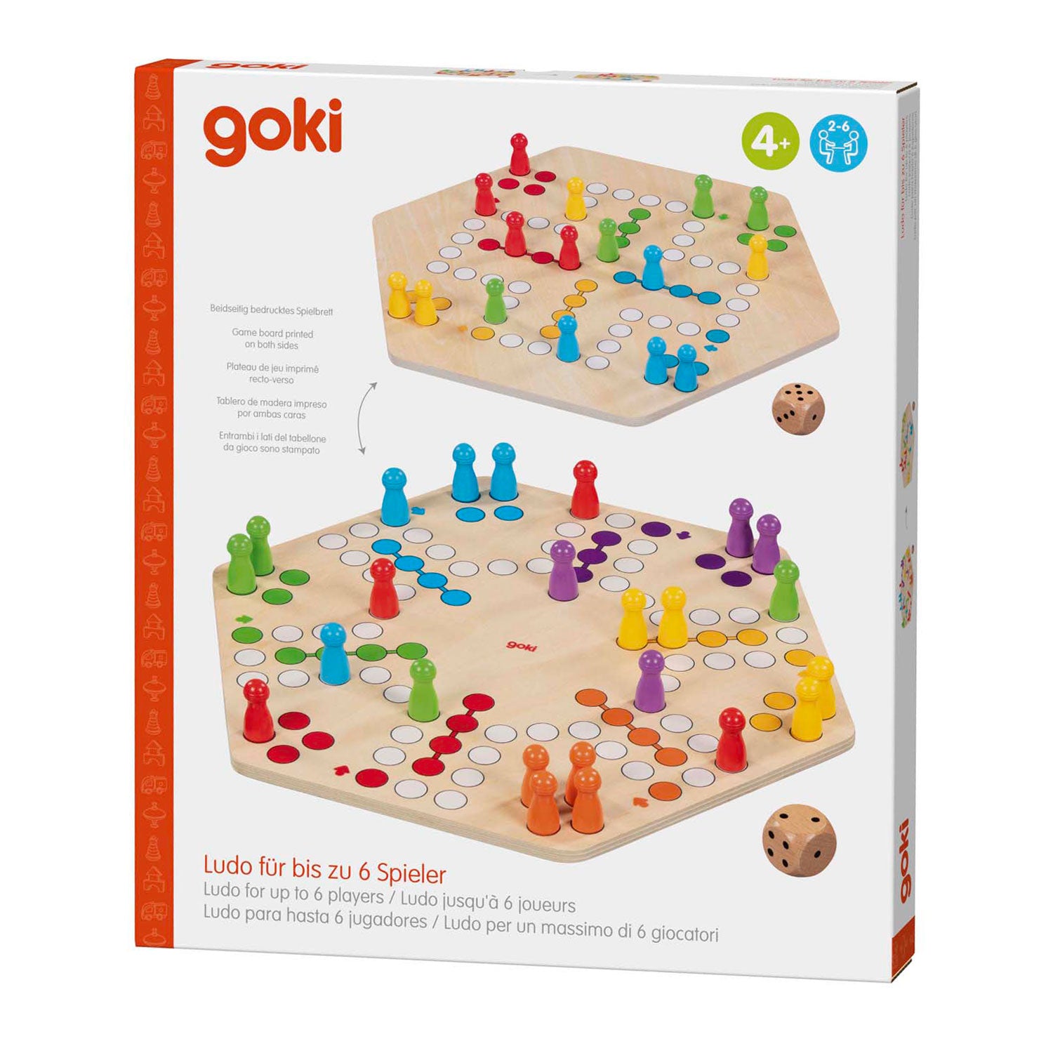 Goki houten ludo spel 6 spelers