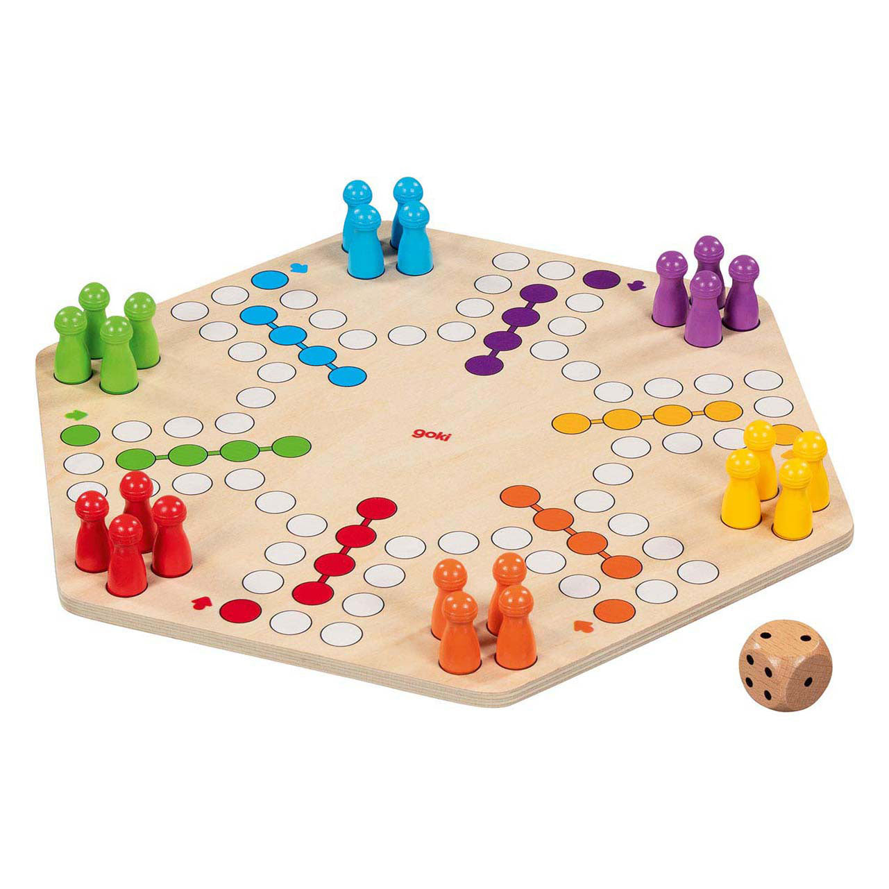 Goki houten ludo spel 6 spelers