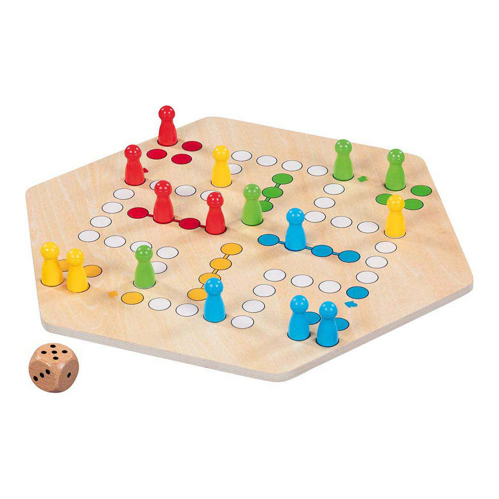 Goki houten ludo spel 6 spelers