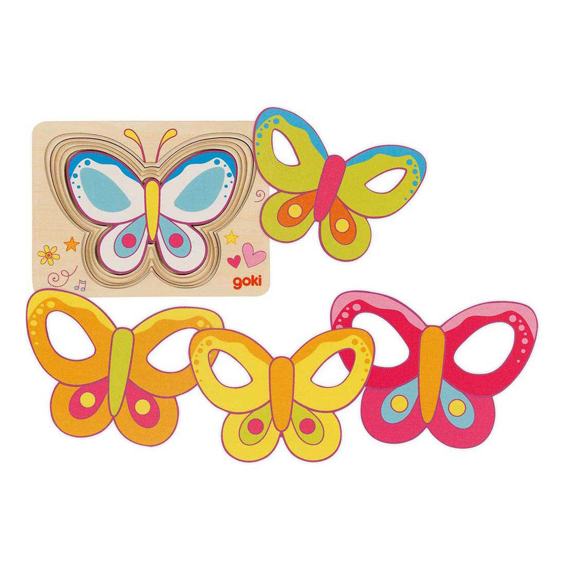 Goki houten lagenpuzzel vlinder, 5st.