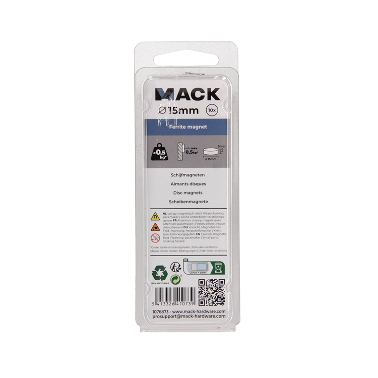 Mack 1076873 - schijfmagneten ferriet 15mm - zwart 10st | 4 stuks