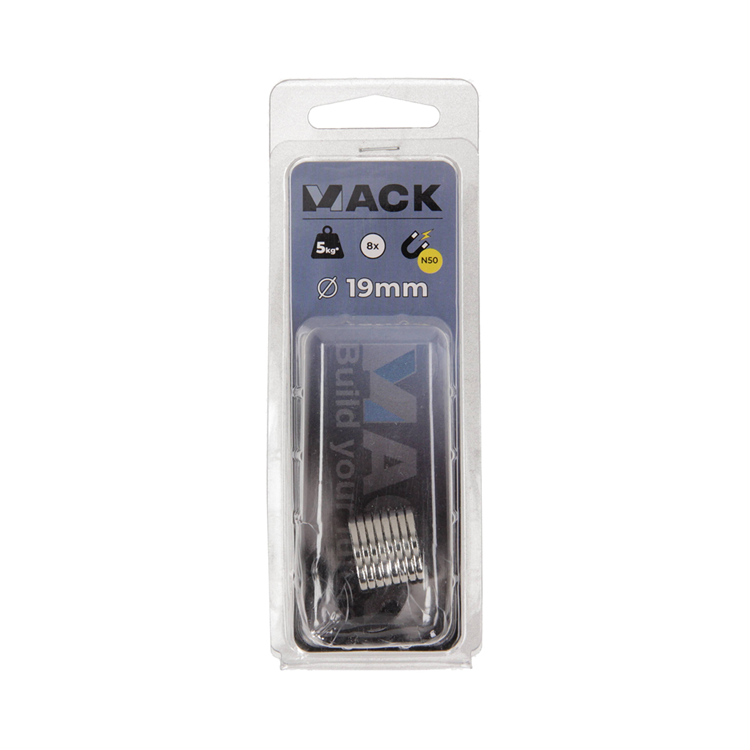 Mack 1076875 - schijfmagneten neodymium 19mm*2mm (n50) - zilver 8st | 4 stuks