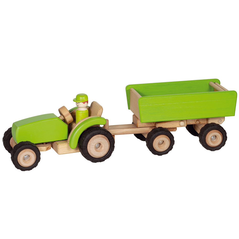 Goki Houten Trekker Groen met Aanhanger