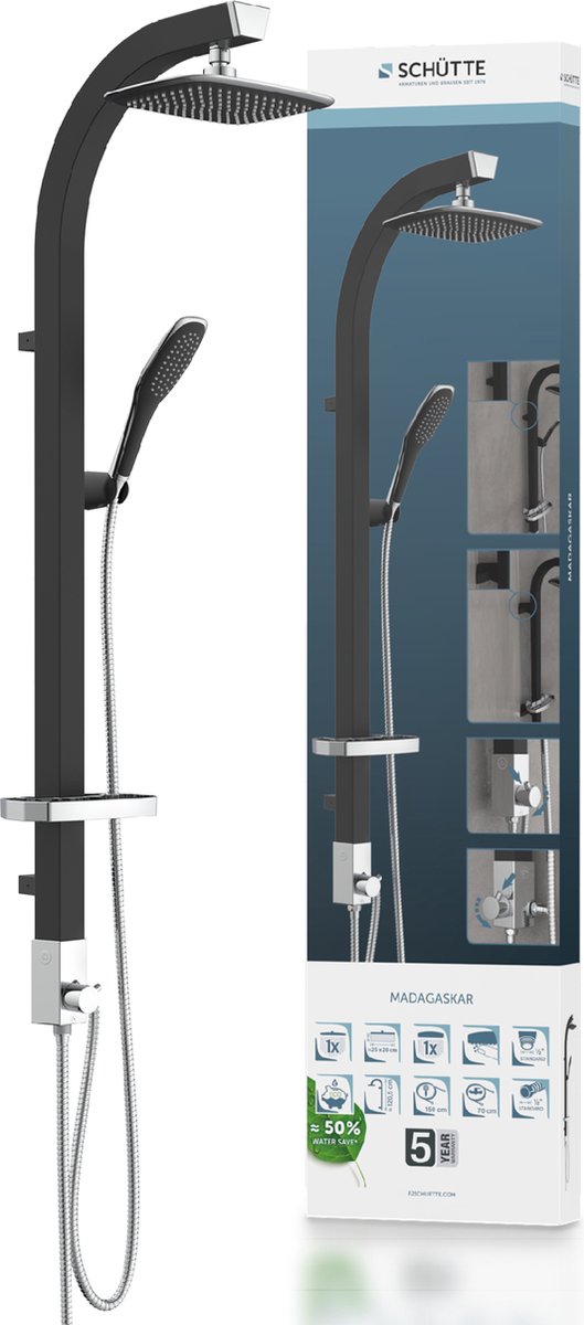 Schütte madagaskar douchesysteem - regendouche - lengte 121 cm - zwart chroom