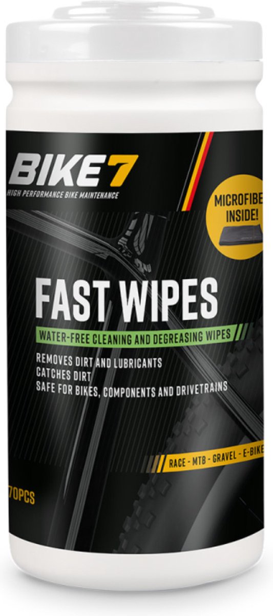 Bike7 - fast wipes pot with 70 wipes including microfiber cleaning cloth
