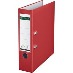 Ordner leitz 1010 plastic breedte 8cm rood insteeketiket grijpgat