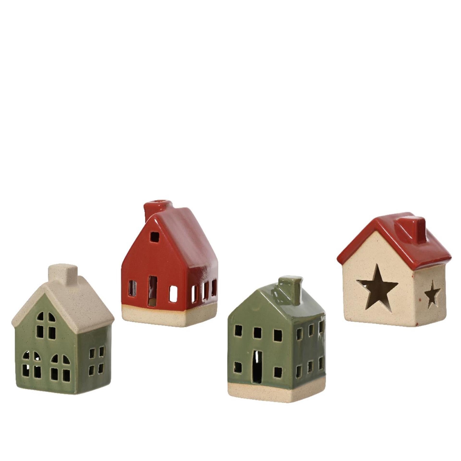 Decoris kerst huisje porselein 6,3x7,3x11cm