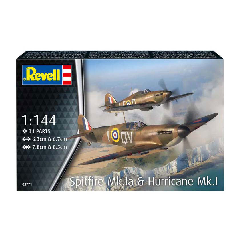 Revell modelbouwpakket vliegtuigen - 03771 spitfire mk.1a - hurricane mk.1 - propeller vliegtuigen plastic - 1:144 - modelbouw