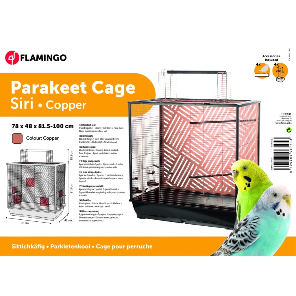 FLAMINGO FLAMINGO Grasparkietenkooi Siri 78x48x81,5-100 cm koperkleurig