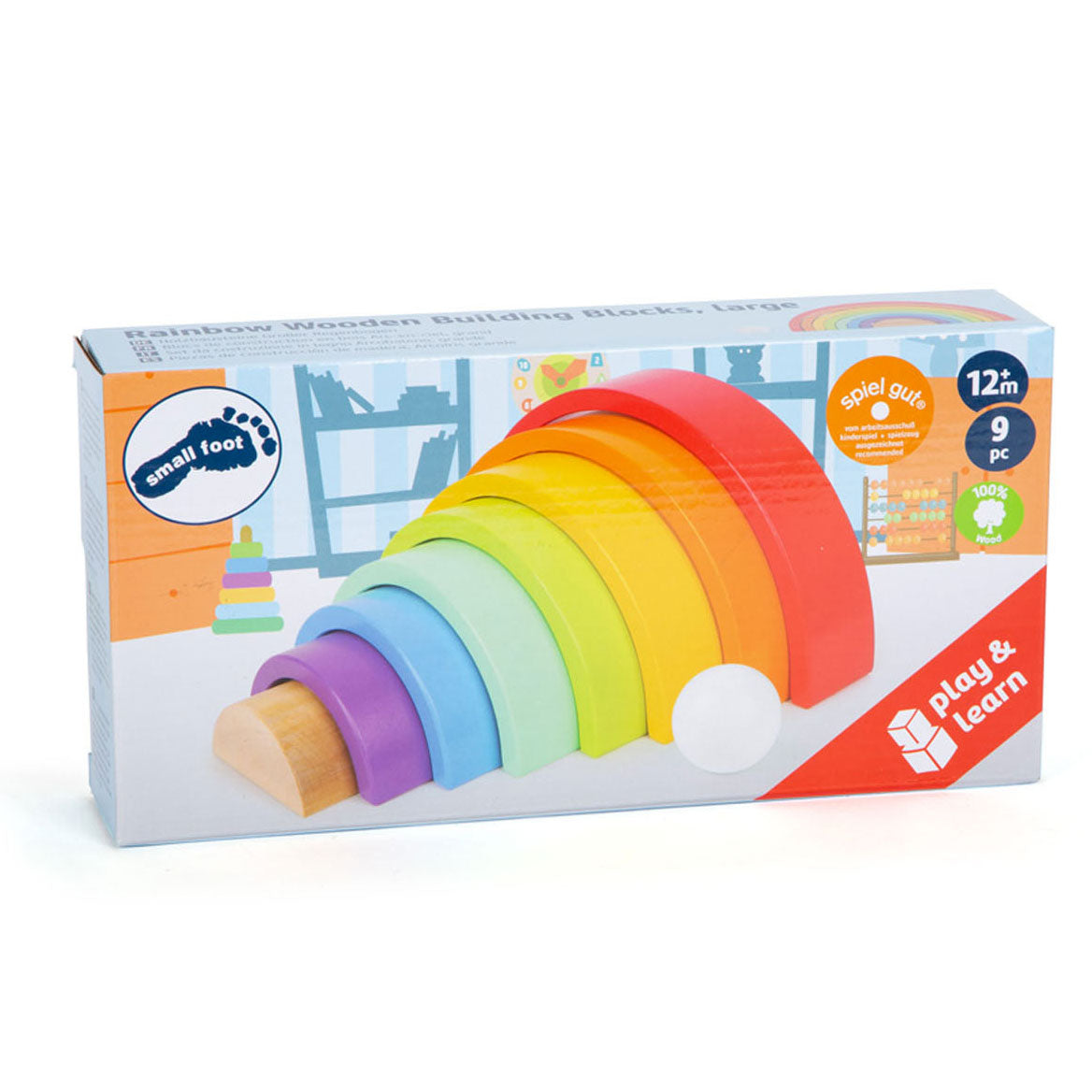 Small foot - wooden building blocks rainbow, 9-piece.