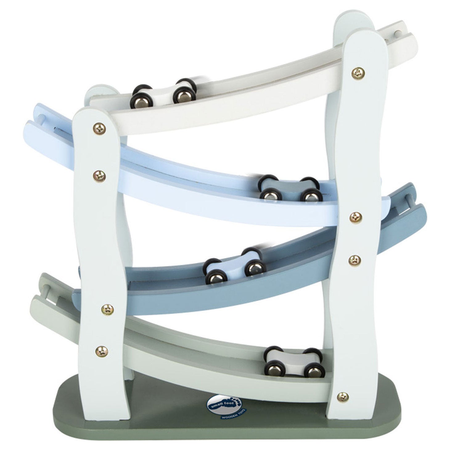 Small foot - houten autobaan blauw met 4 auto's