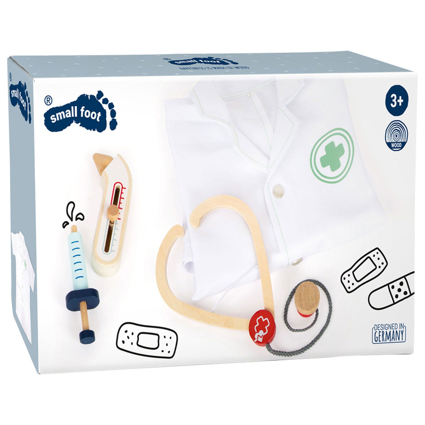 Small foot - doctor's coat with wooden accessories, 4 pcs.