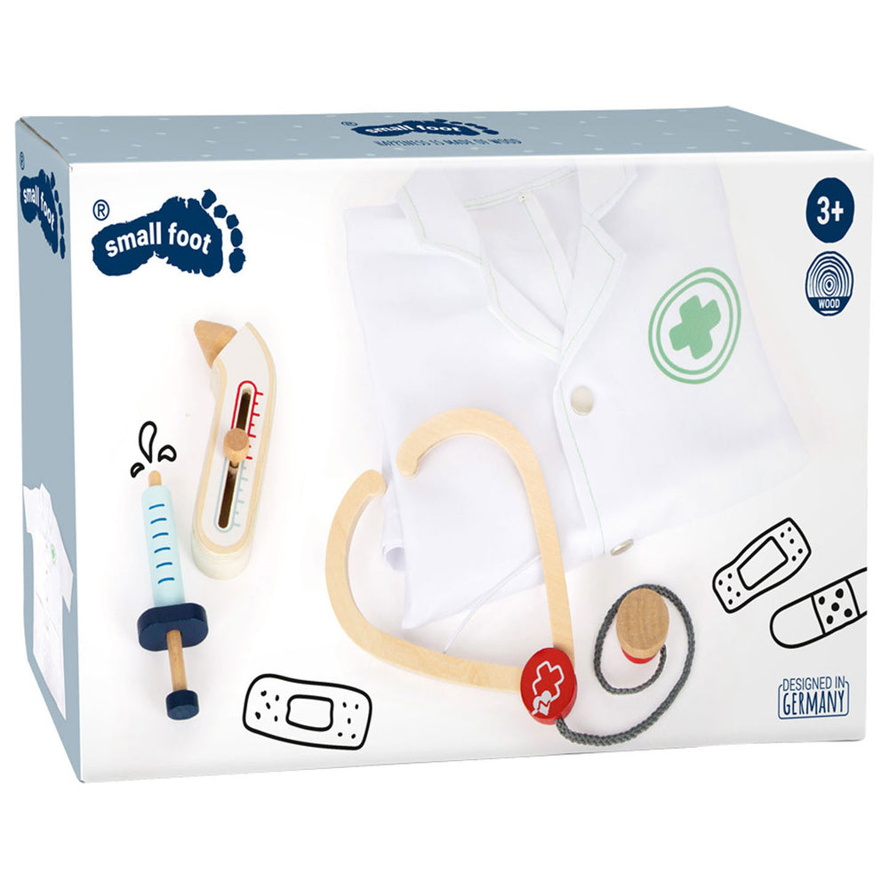 Small foot - doctor's coat with wooden accessories, 4 pcs.