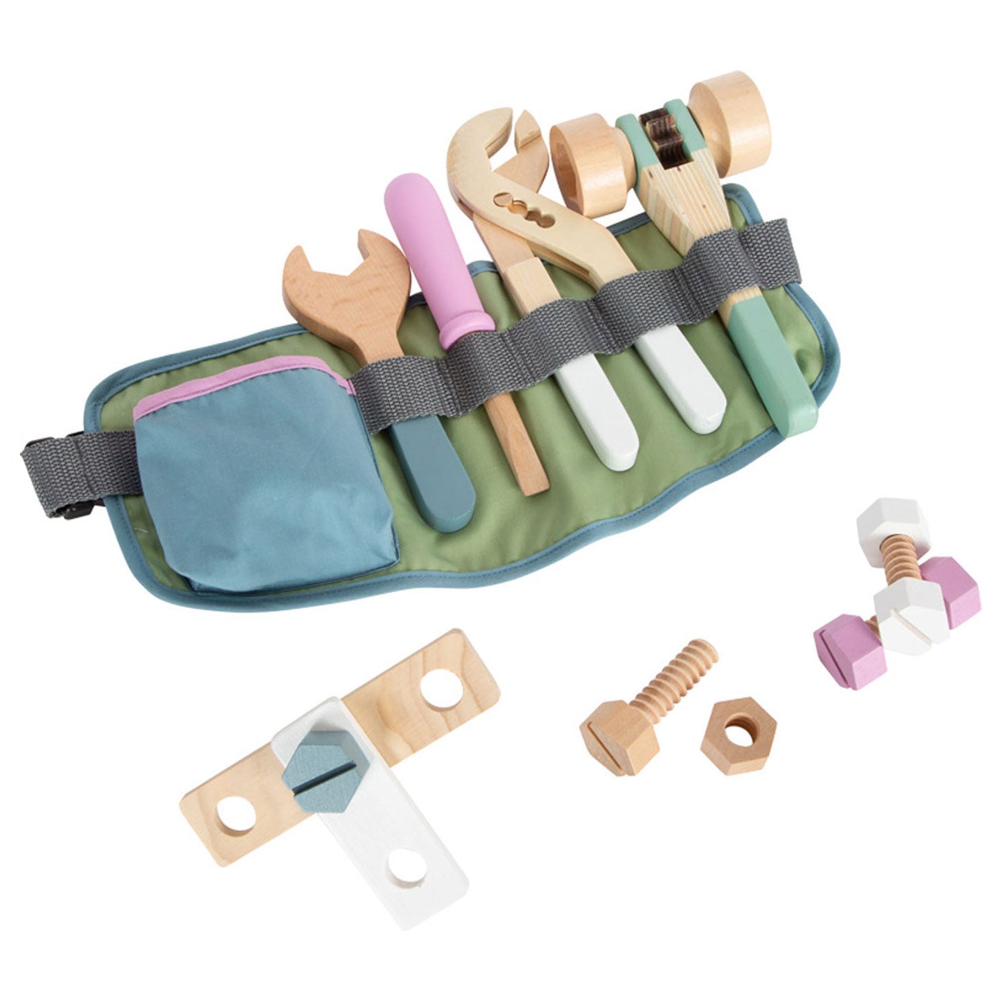 Small foot - tool belt with wooden tools, 15 pcs.