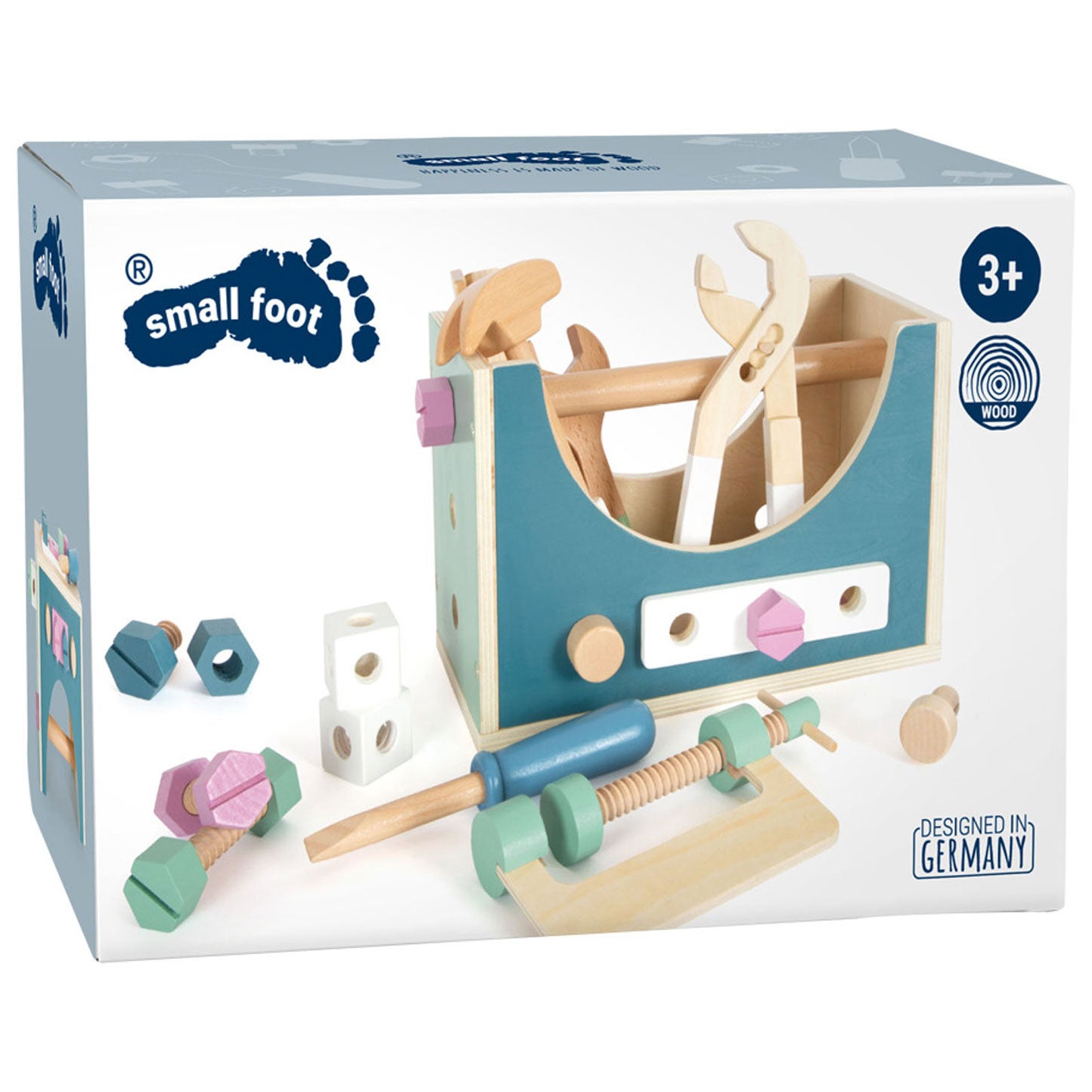 Kleine voet - houten gereedschapskist nordic 2in1, 28dlg.