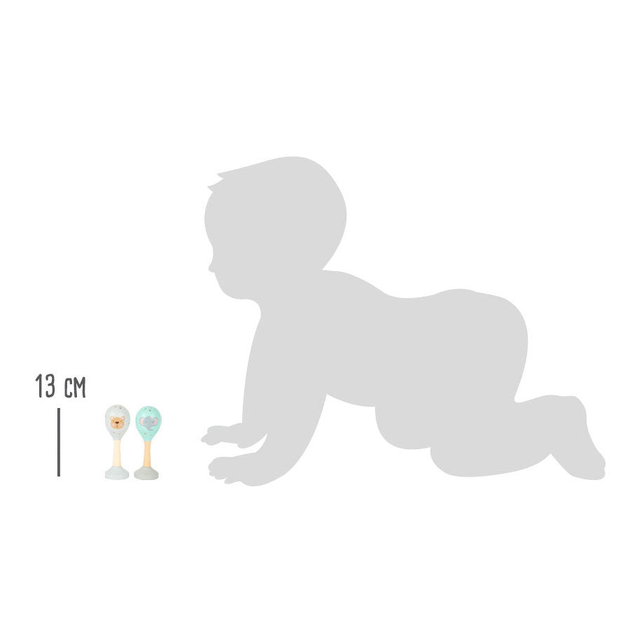 Small foot - houten baby rammelaar maracas dier, set van 2
