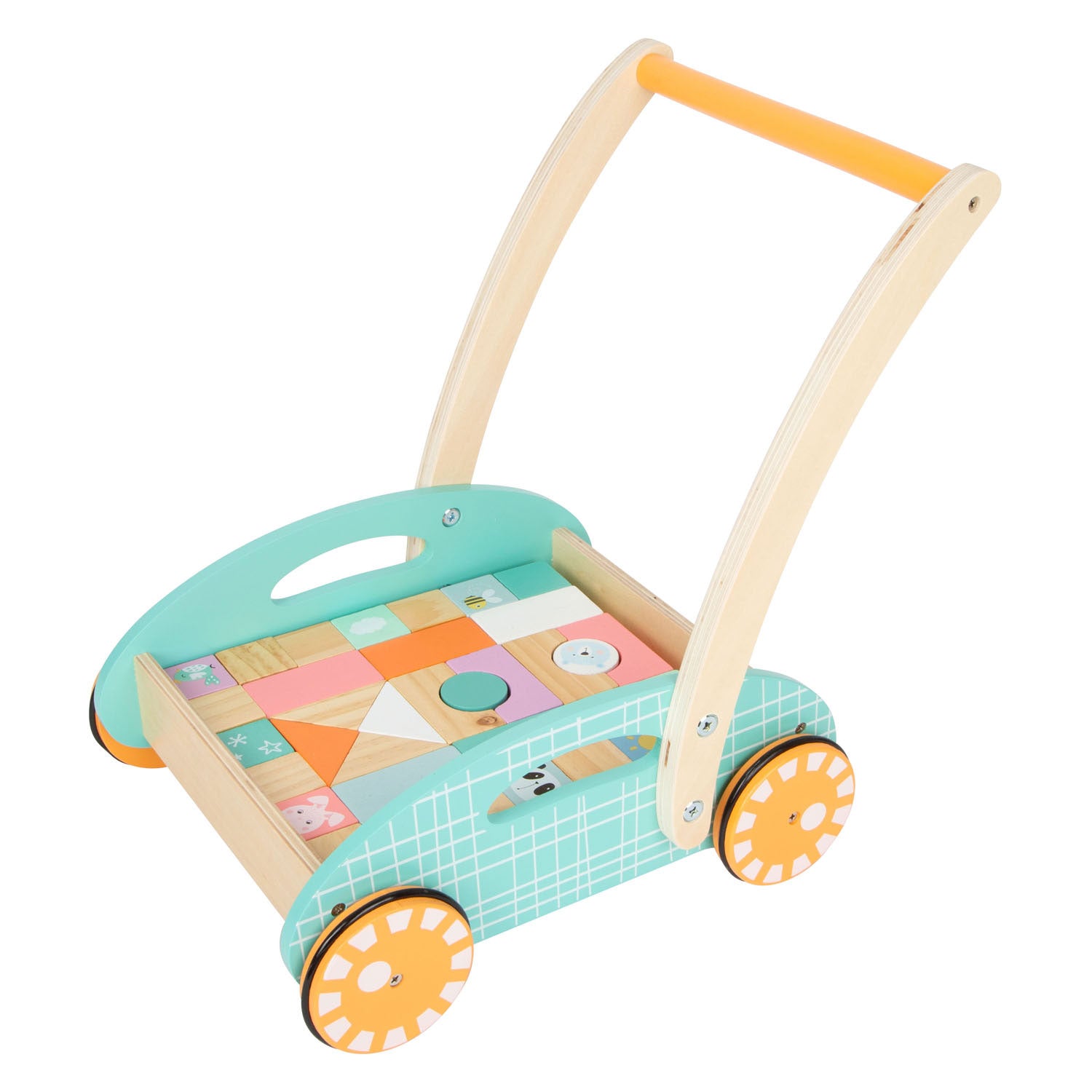 Small foot - wooden baby walker with pastel blocks, 35 pcs.
