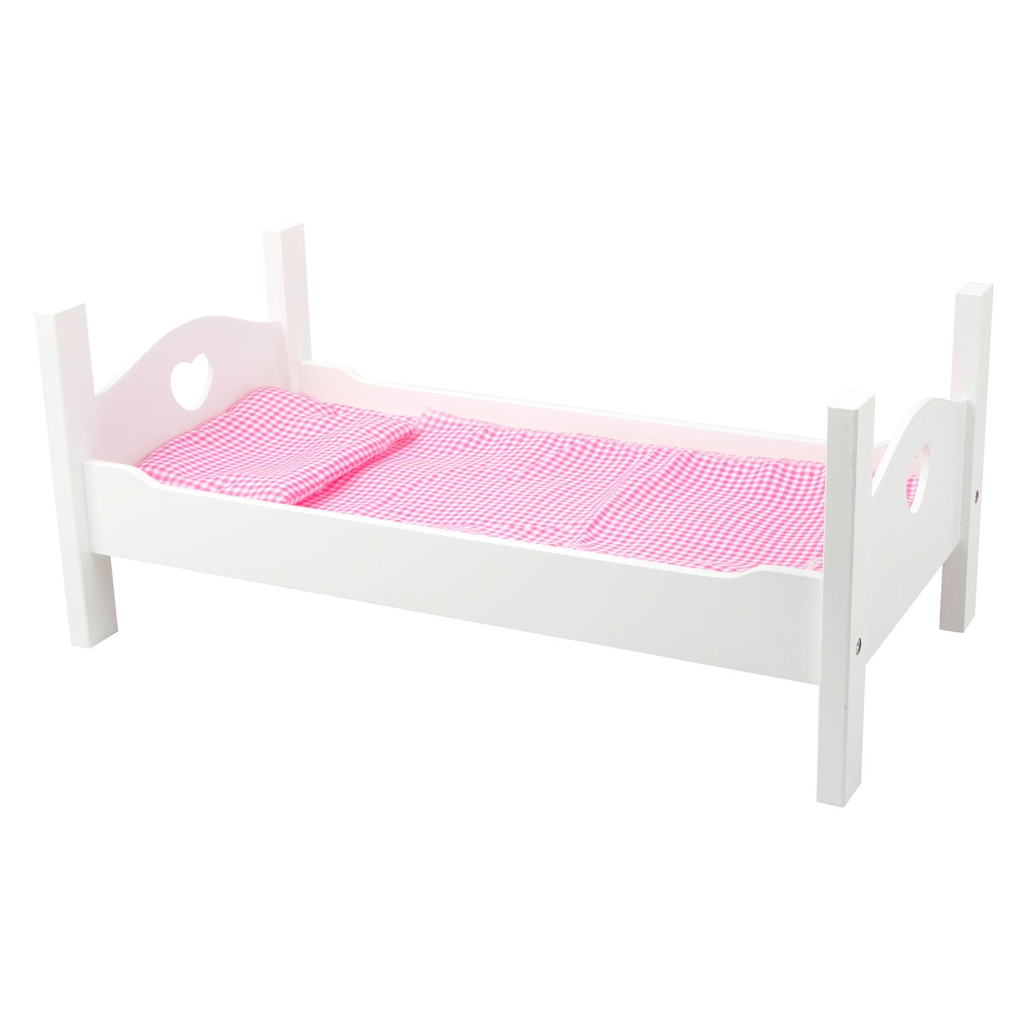Small foot houten poppenbed met beddengoed 50 cm wit roze