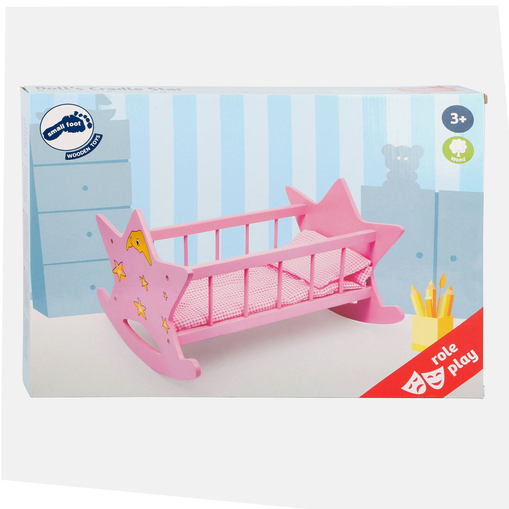 Small foot - Wooden doll's bed star pink