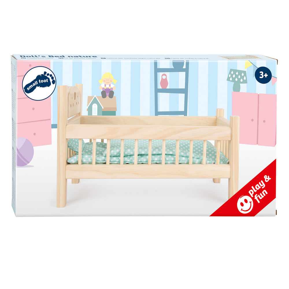 Small foot - wooden dolls' bed natural with bedding, 4ld
