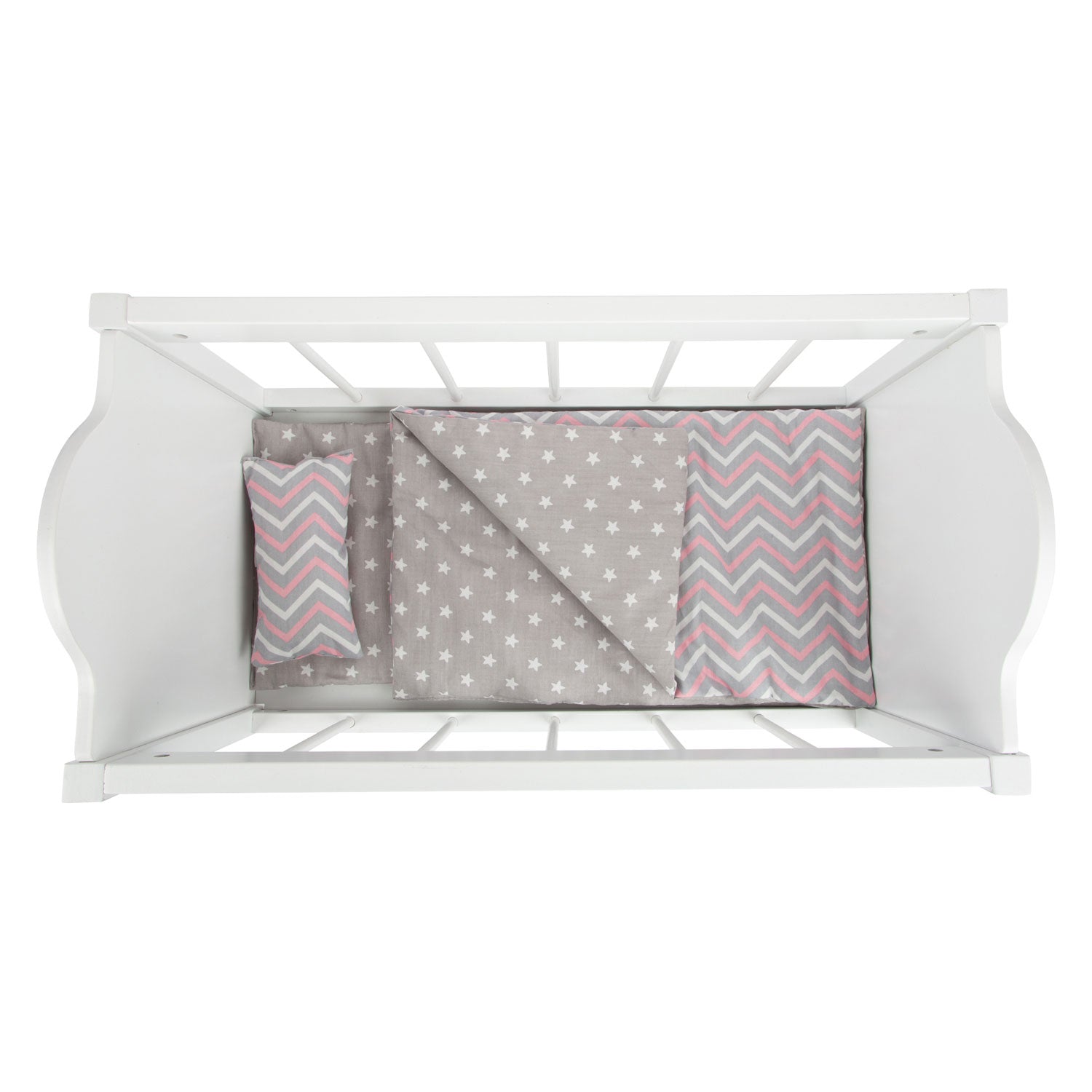 Small foot - houten poppenbed wit met beddengoed strepen, 4dlg.