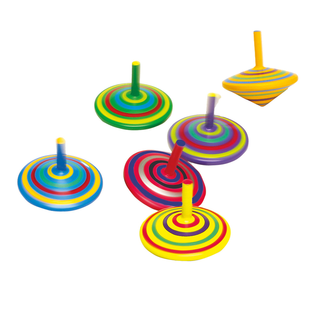 Small foot - wooden spinning top with stripes, 6 pcs.