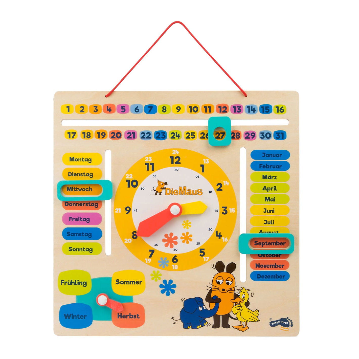 Small foot - Wooden learning board telling time mouse - German language