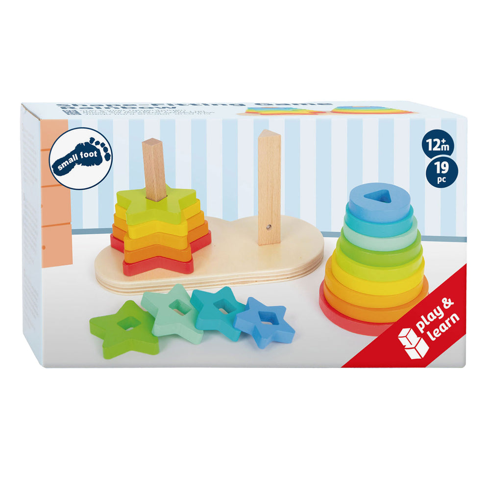 Small foot - wooden stacking tower rainbow circle and star, 19 pcs.