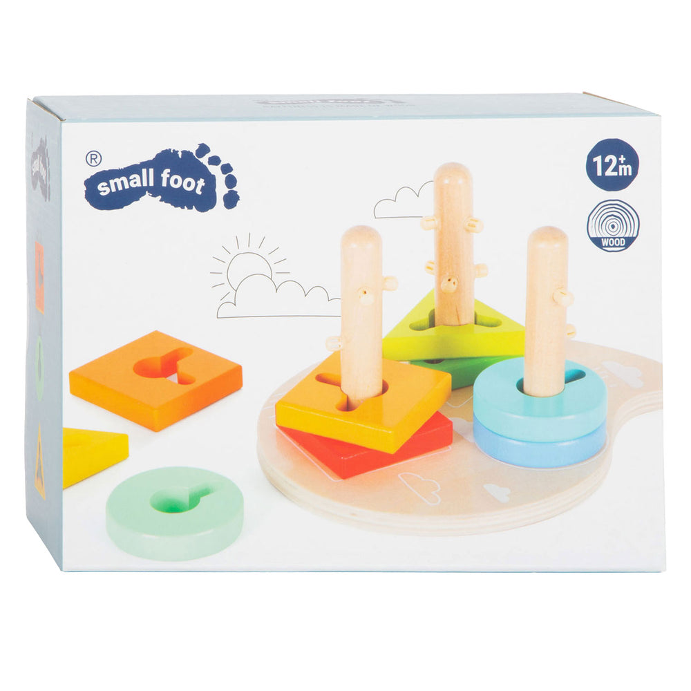 Small foot - wooden shapes and sorting motor skills stacking toy, 10-piece.