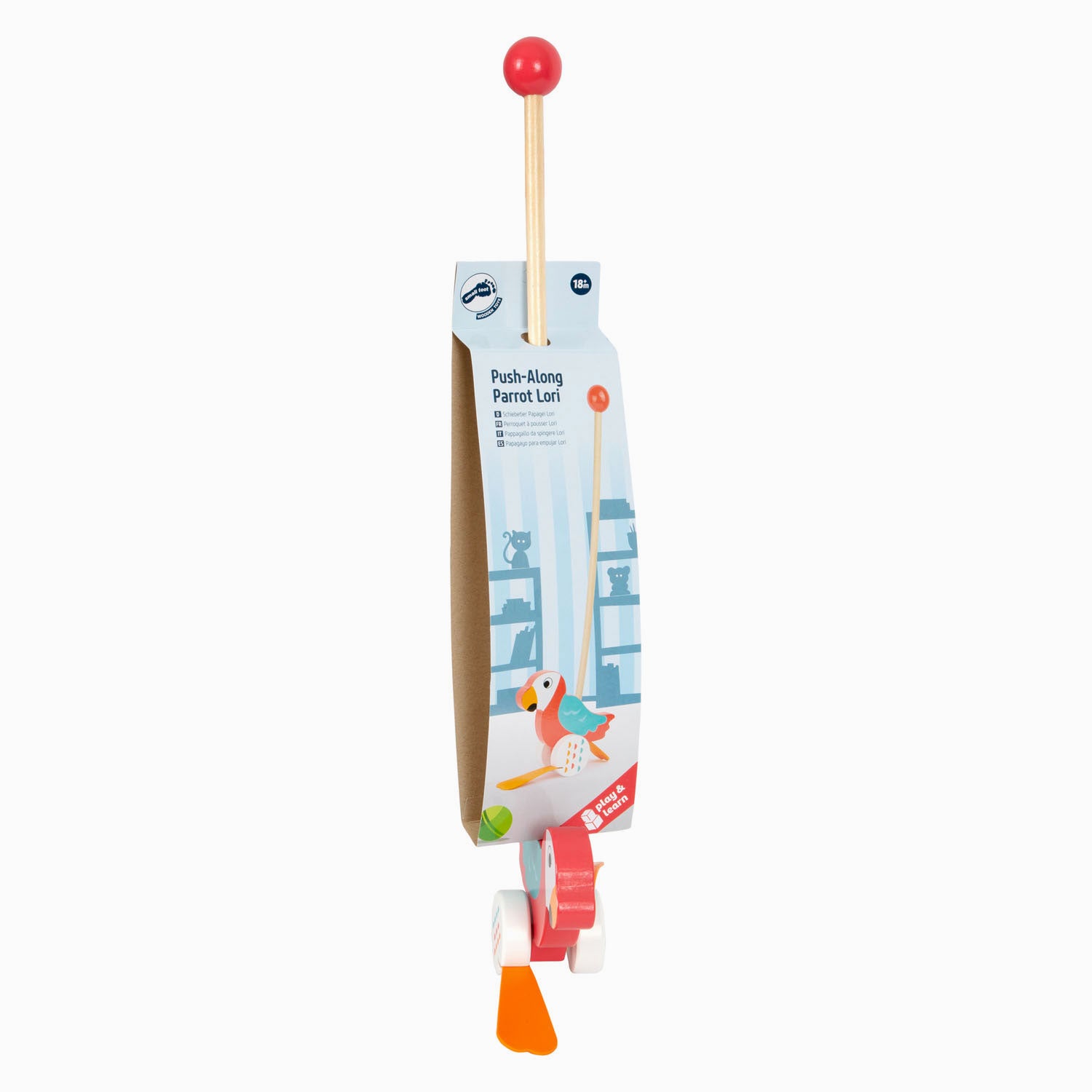 Small foot - wooden push toy lory parrot with stick