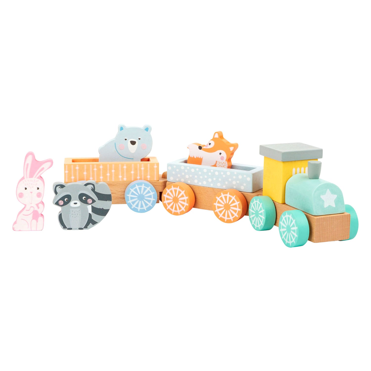 Small foot - houten trein met bosdieren pastel, 9dlg.