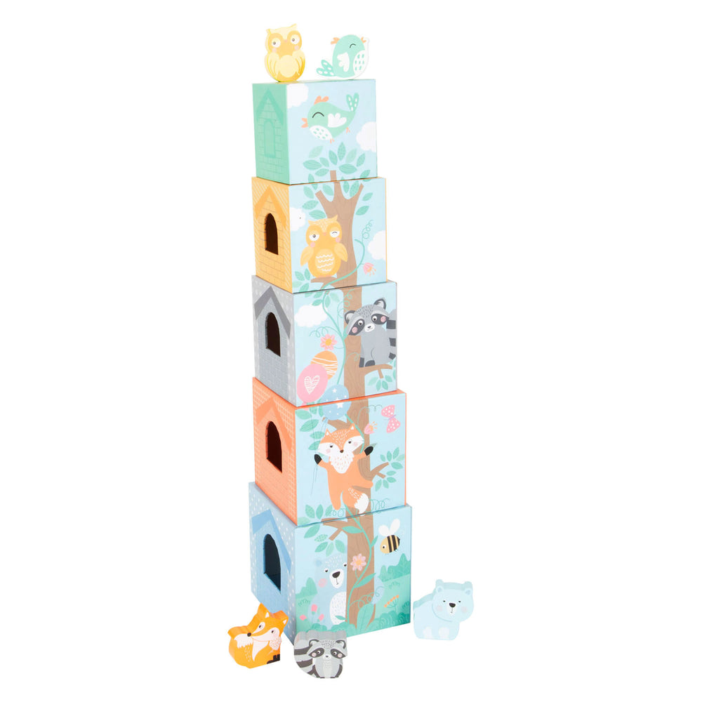 Small foot - stacking tower with forest animals pastel, 10 pieces.