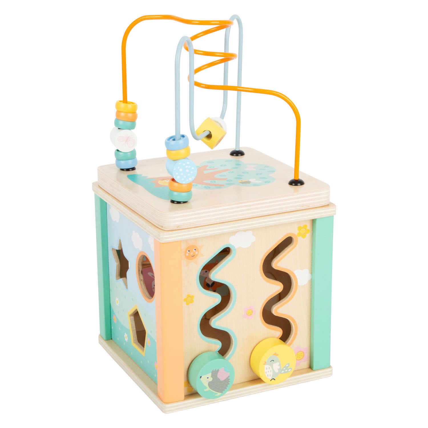 Small foot - wooden activity cube and motor skills spiral pastel