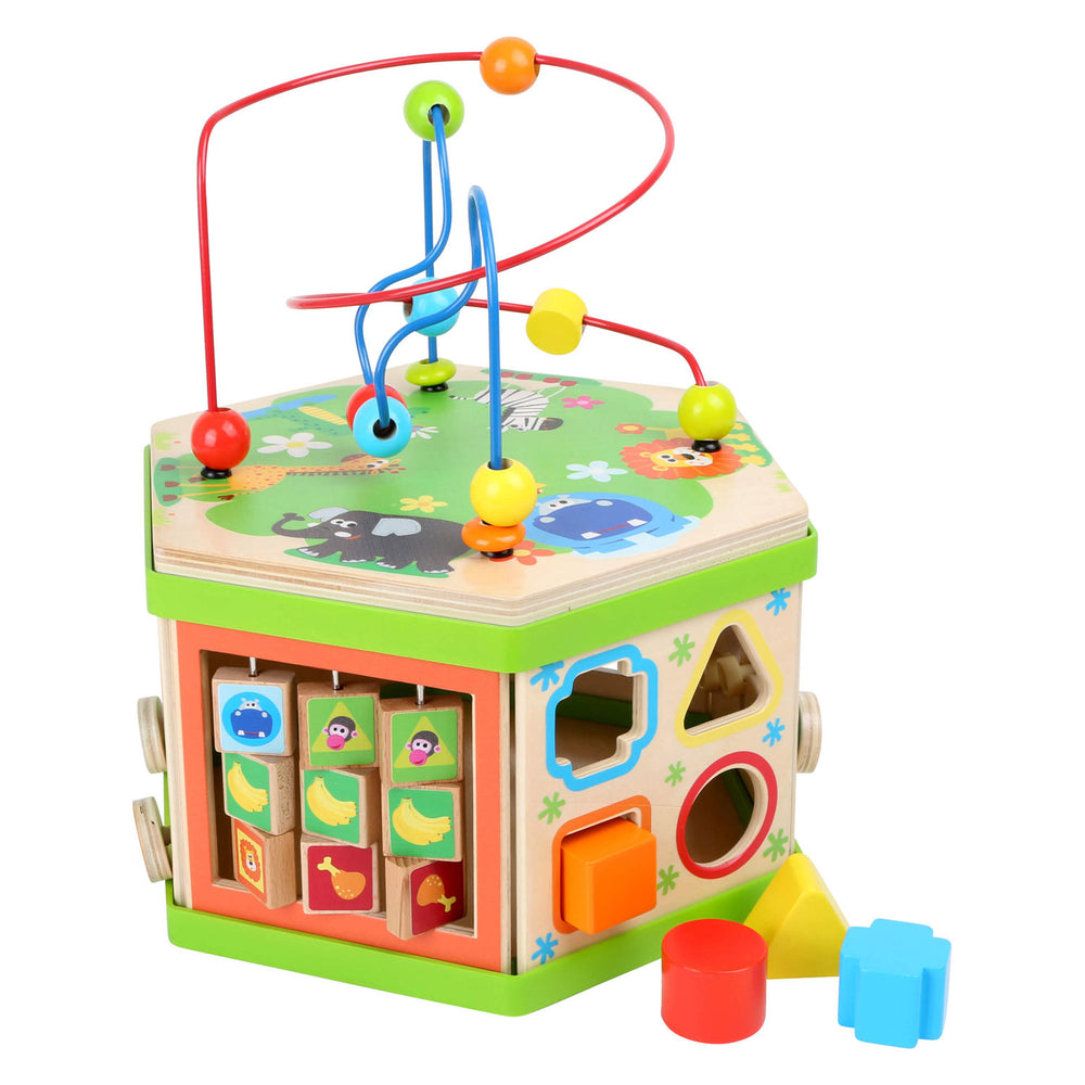 Small foot - wooden activity cube with motor skills spiral safari