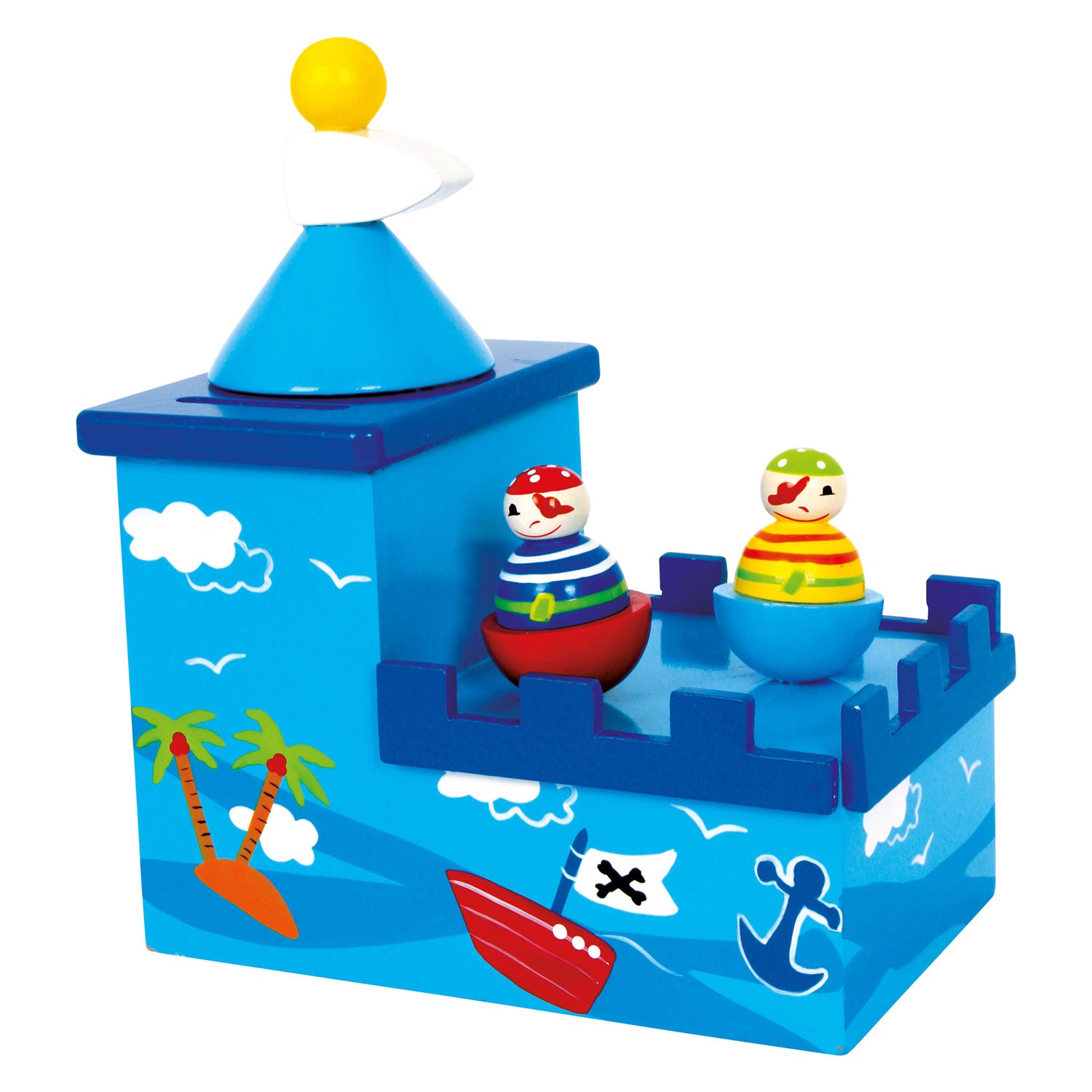 Small foot - wooden music box and money bank pirate