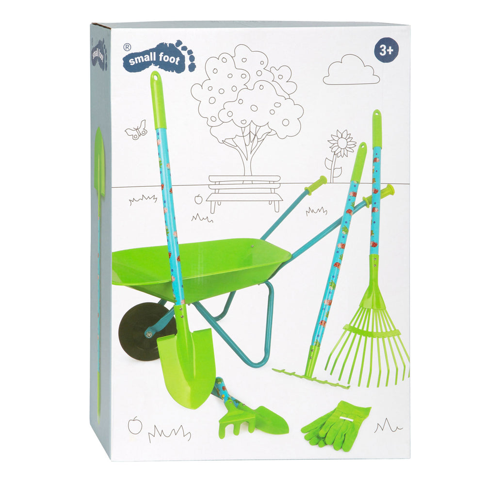 Small foot - gardening tools with wheelbarrow green, 8 pieces.