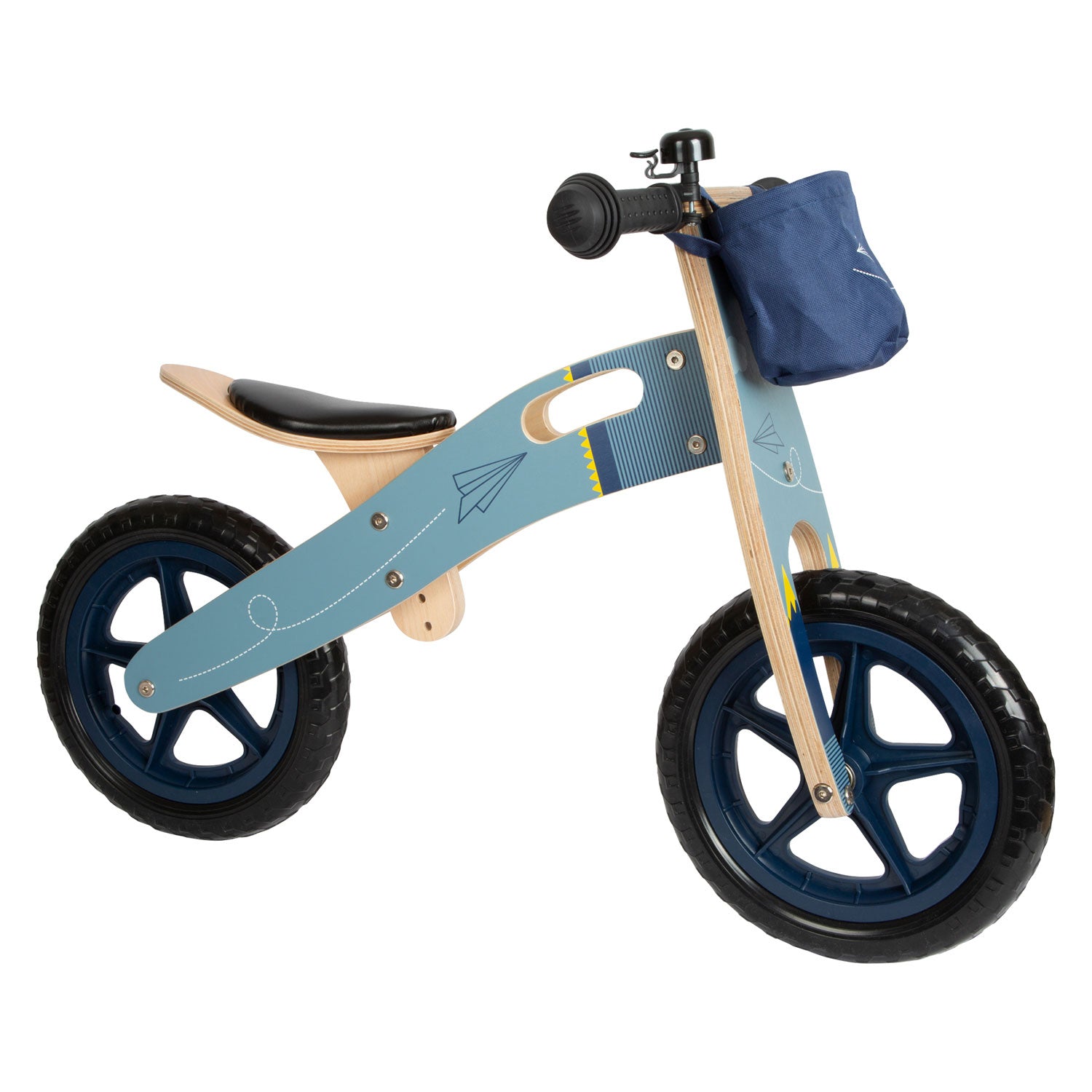 Small foot - wooden balance bike airplane blue