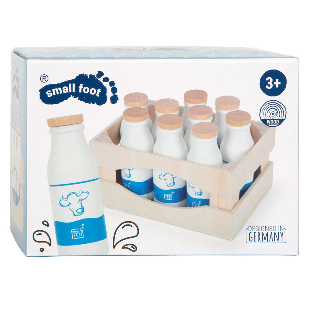 Small foot - wooden crate with milk bottles, 12 pcs.