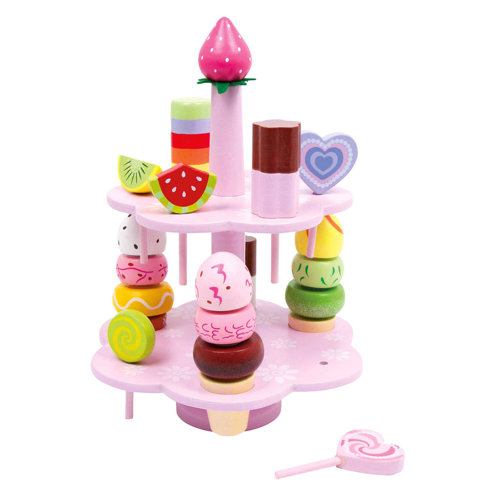 Small Foot Wooden Tiered Stand with Play Food Sweets, 22 pcs.