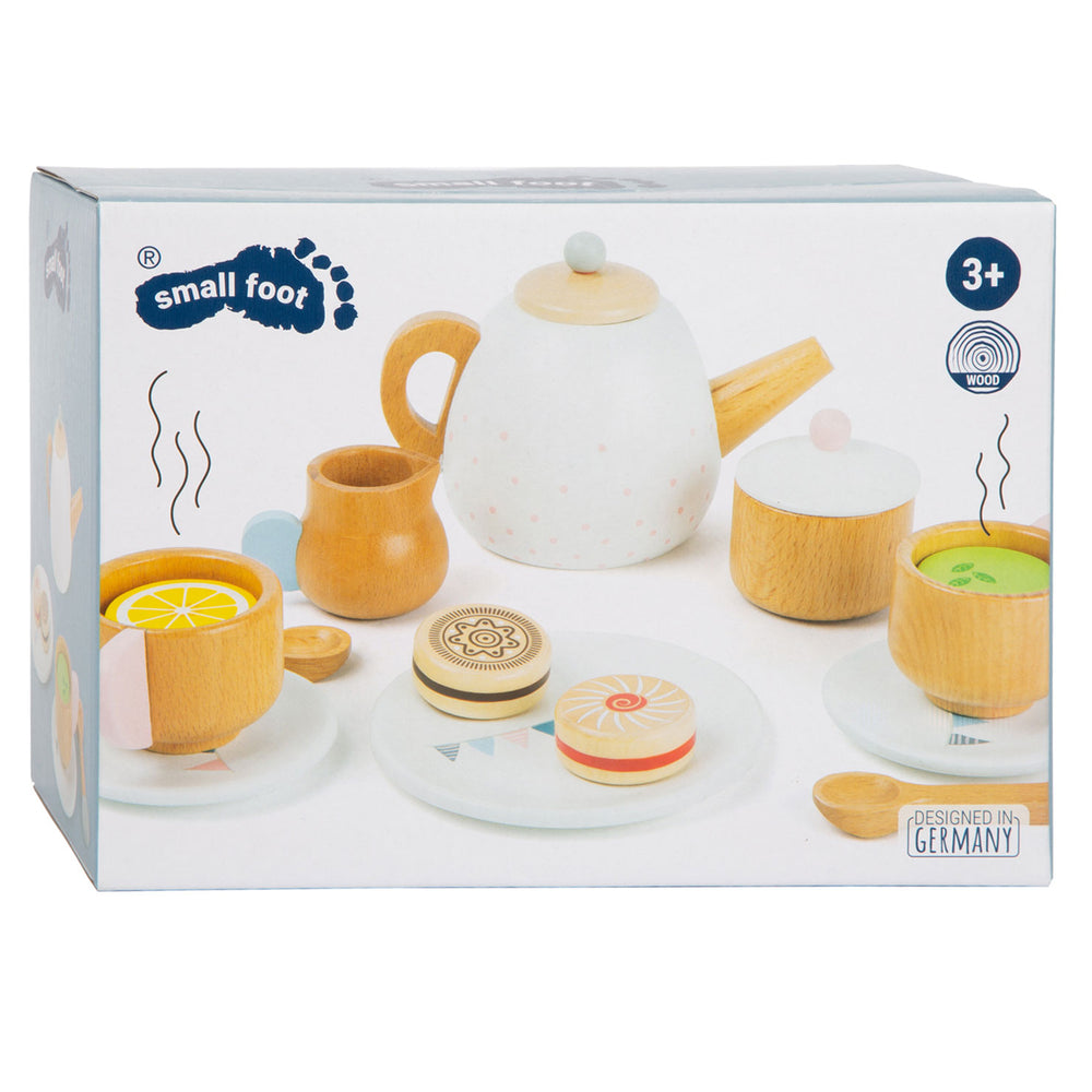 Small foot - wooden tea set with play food, 17 pieces.