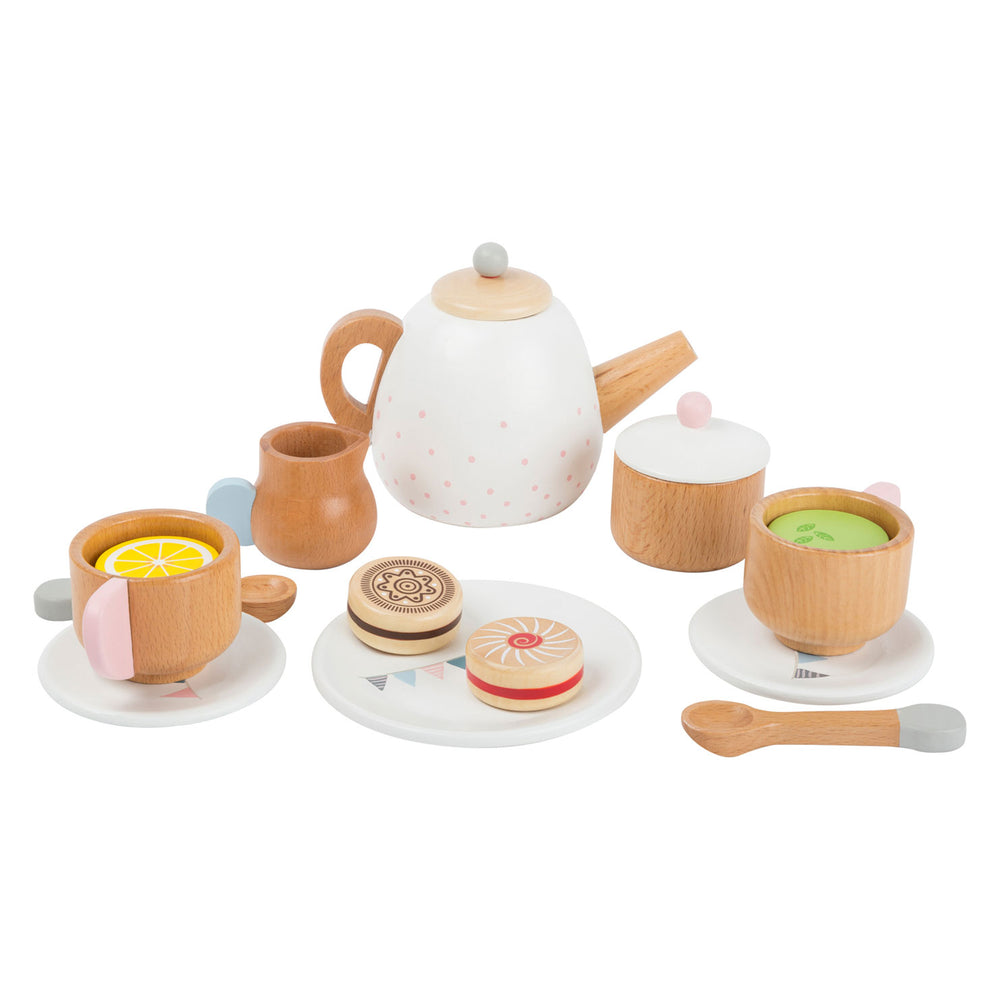 Small foot - wooden tea set with play food, 17 pieces.