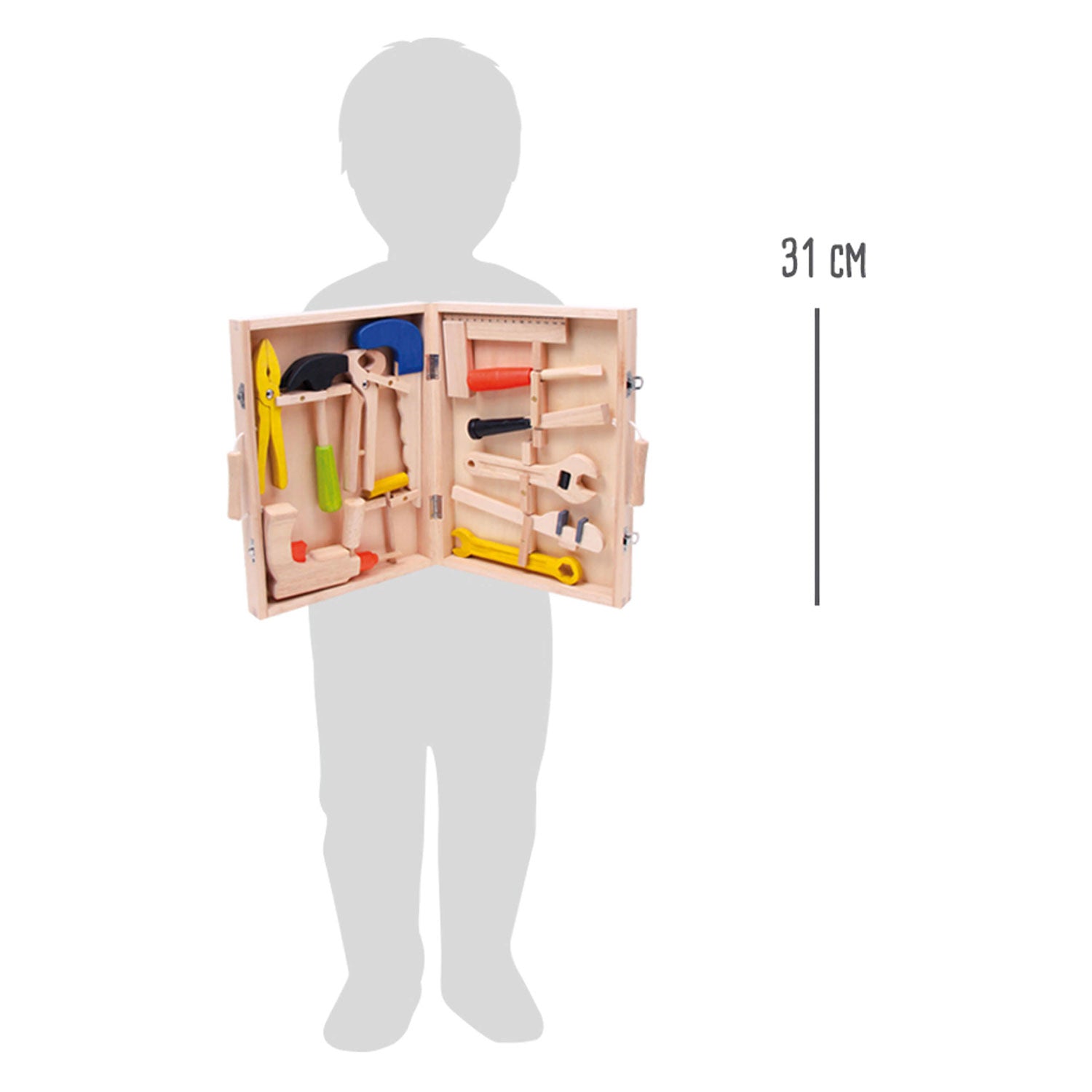 Kleine voet - houten gereedschapskoffer, 13dlg.